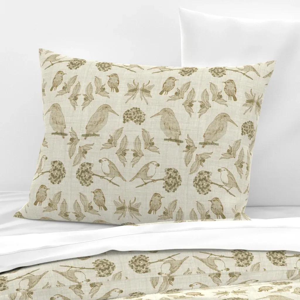Woodland Birds & Flowers Standard Cushion Cover - Beige, Cotton Sateen product