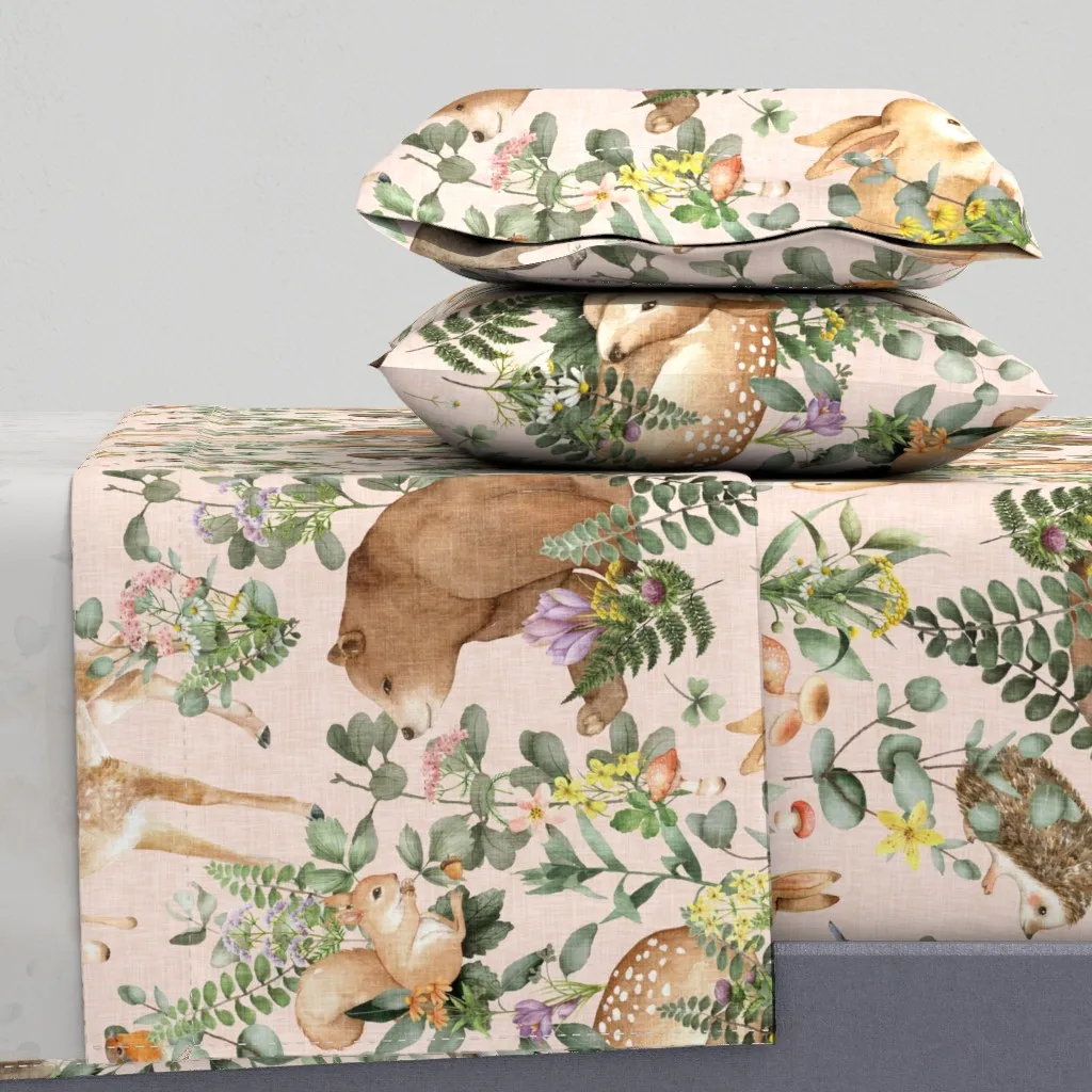 Woodland Creatures Queen Size Sheet Set - Pink product