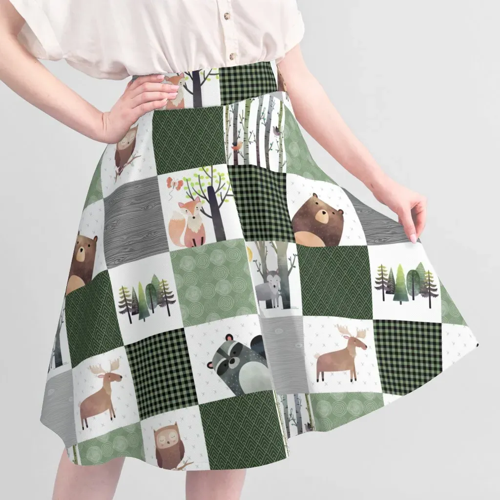Woodland Critters Patchwork Quilt Fabric - Green, Pique alternate view