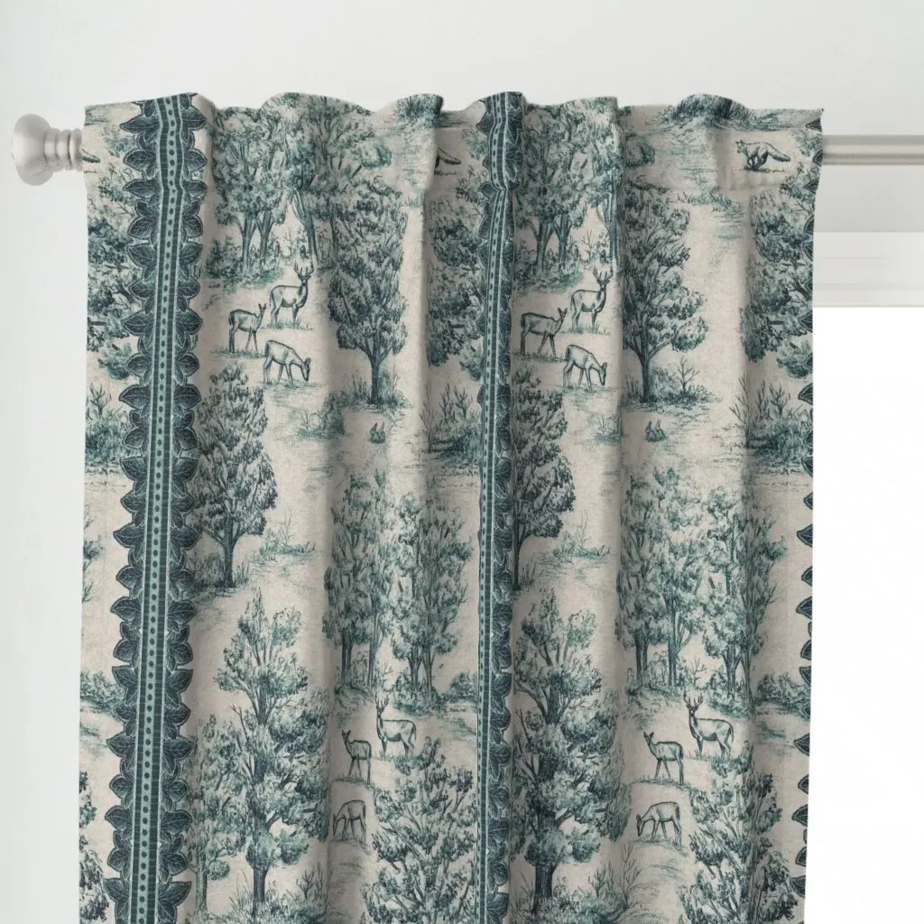 Woodland Deer And Fox Curtain Panel - Blue alternate view