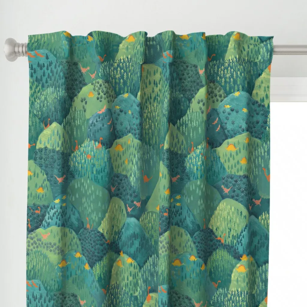 Woodland Dinosaurs Curtain Panel - Teal alternate view