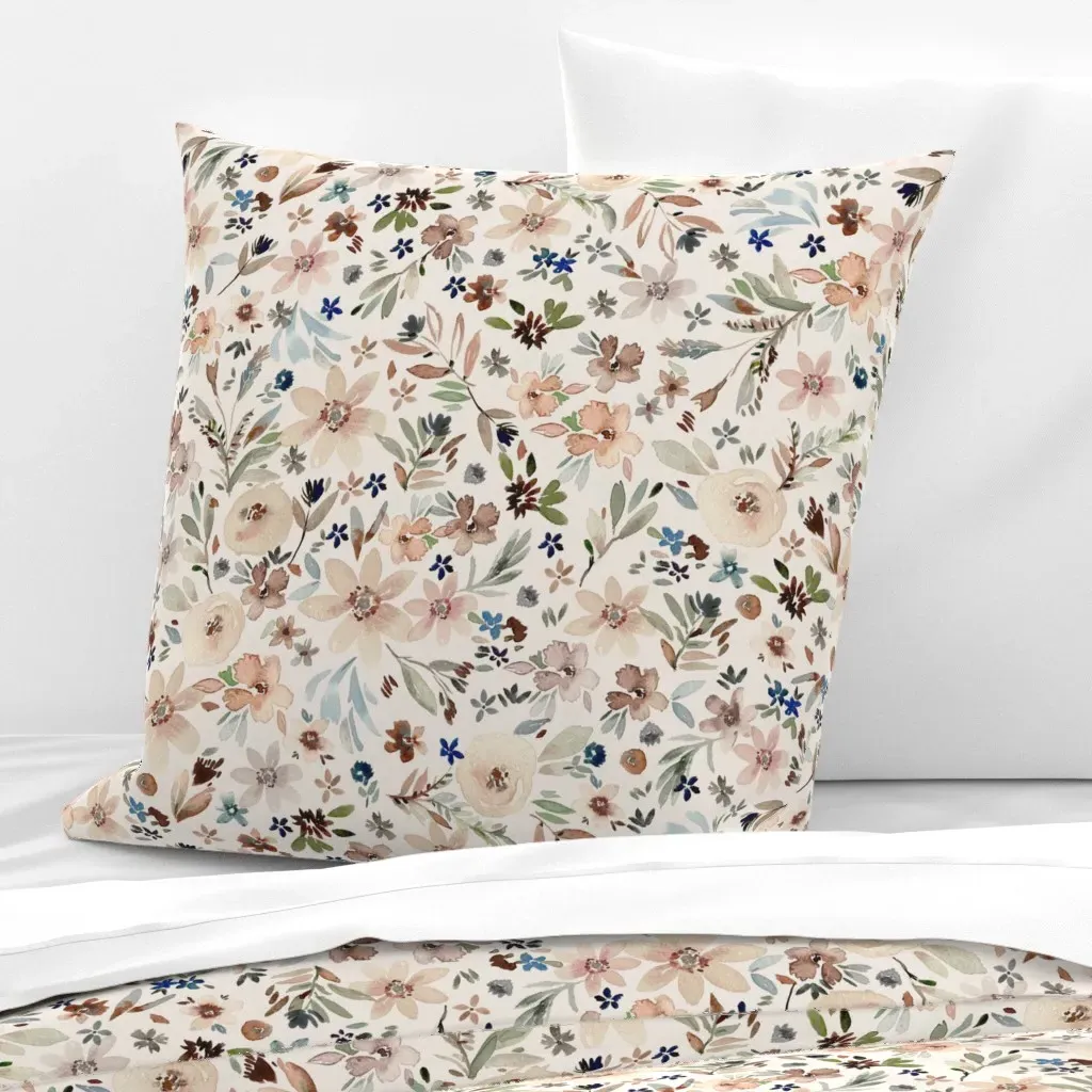 Woodland Floral Watercolor Euro Pillow Sham - Peach product
