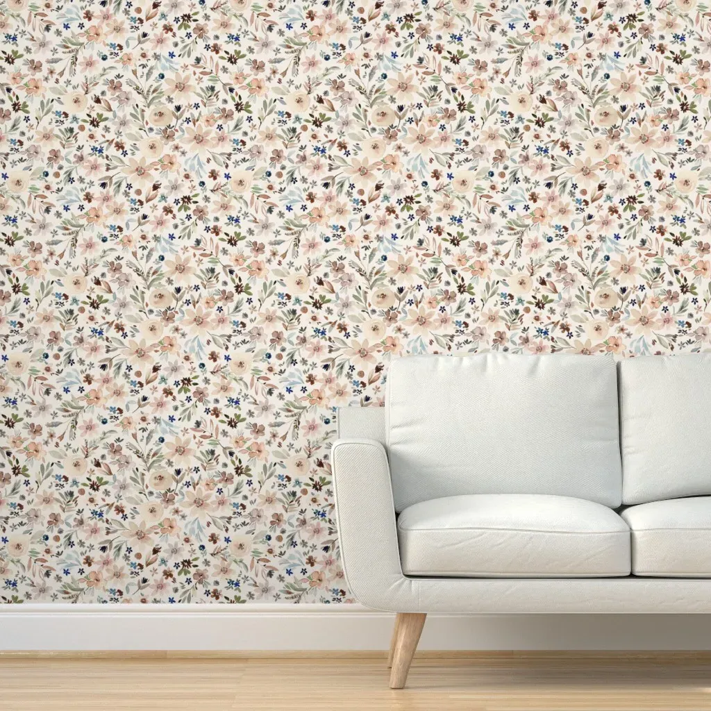 Woodland Floral Watercolor Peel and Stick Wallpaper - Peach product