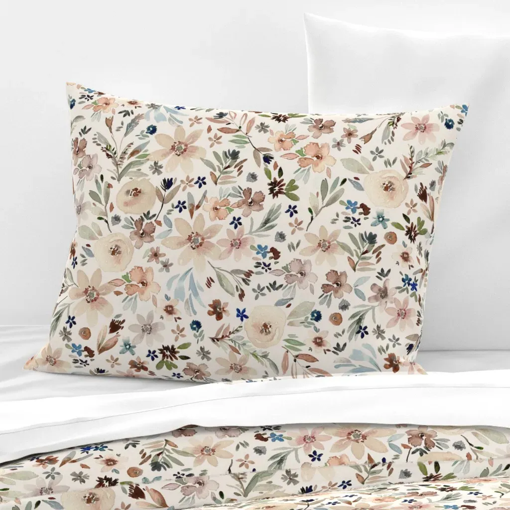 Woodland Floral Watercolor Standard Knife Edge Pillow - Peach, Cotton Sateen product