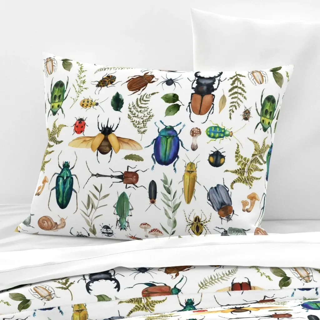 Woodland Forest Bugs And Insects Standard Pillow - Green, Cotton Sateen product