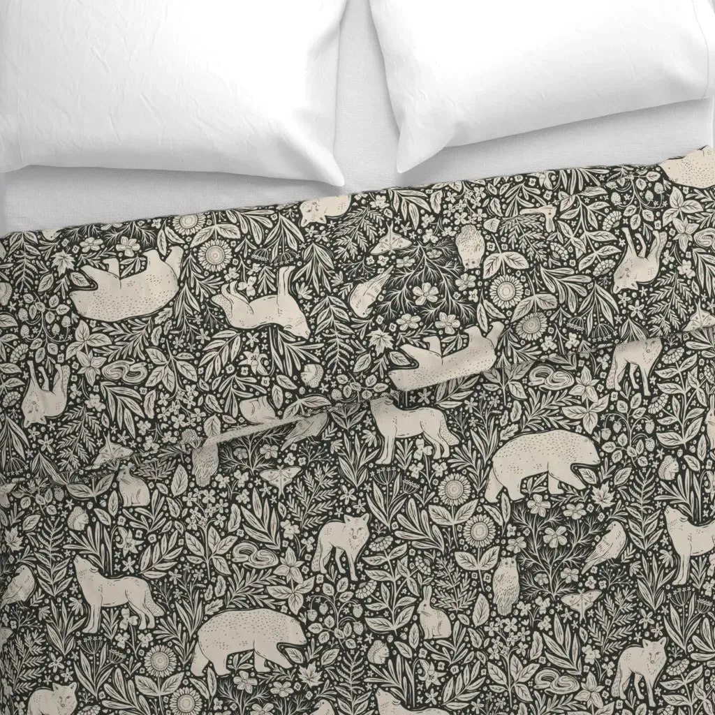Woodland Forest Night Wolf Duvet Cover - Beige alternate view