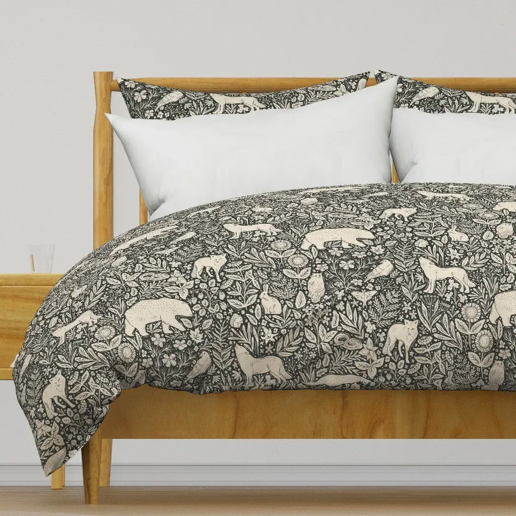 Woodland Forest Night Wolf Duvet Cover - Beige product