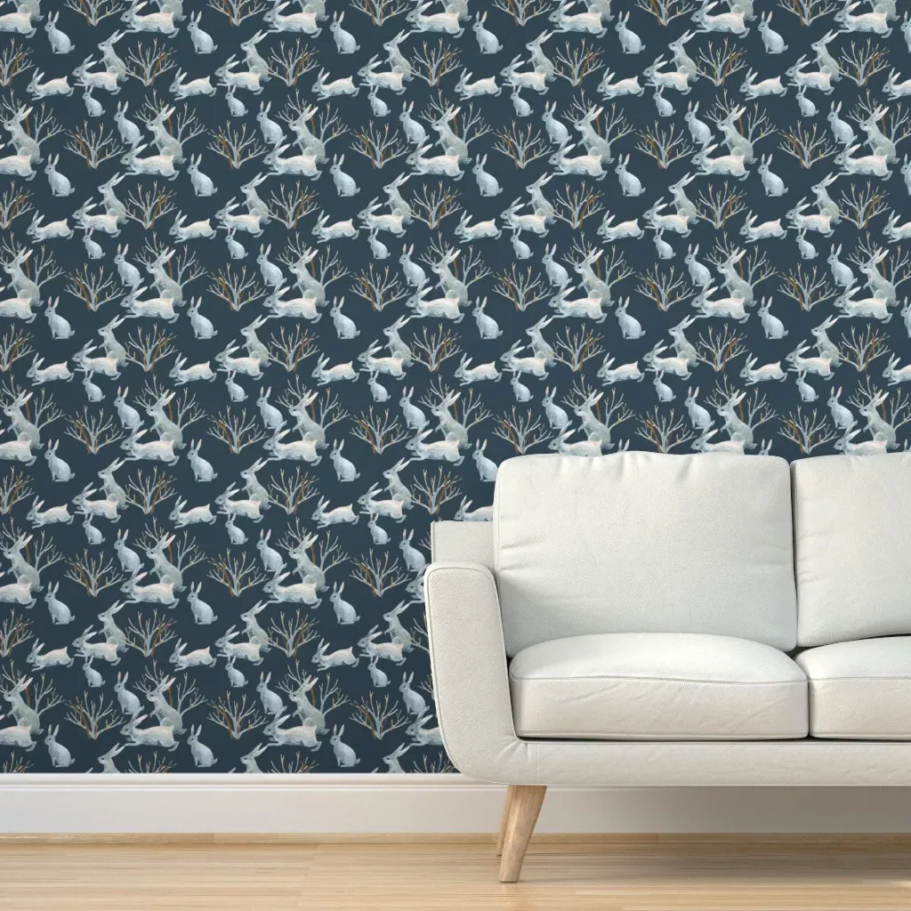 Woodland Forest Rabbit Peel and Stick Wallpaper - Blue, White product