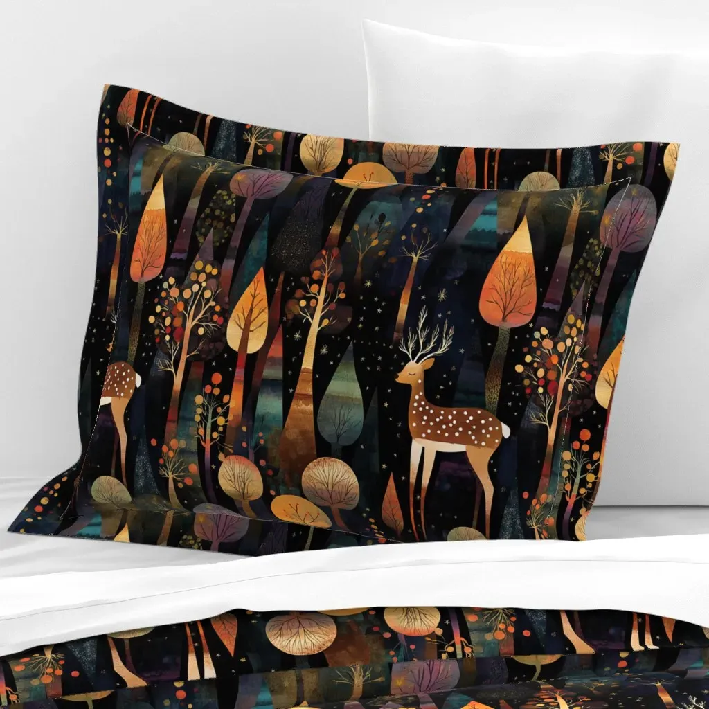 Woodland Forest Spotted Deer Standard Flanged Cushion - Dark Teal, Cotton Sateen product