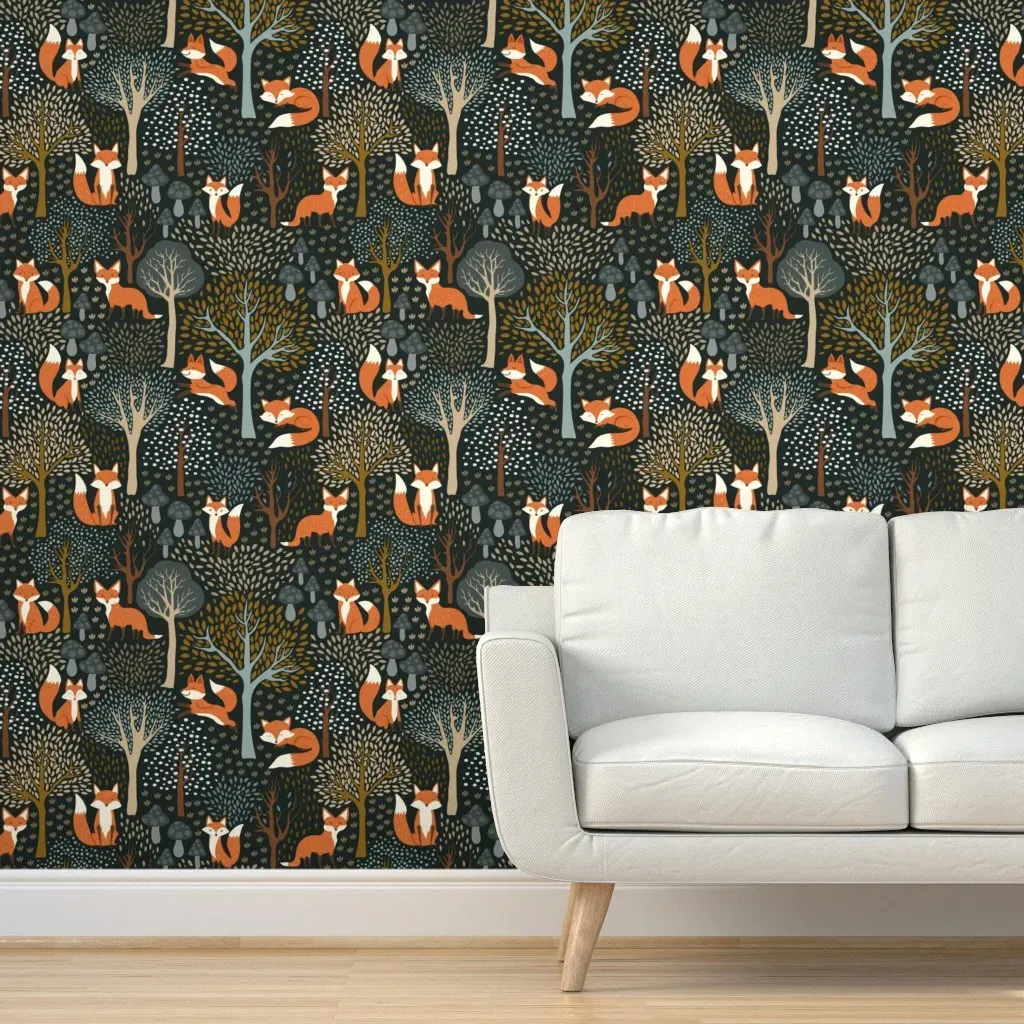 Woodland Fox Peel and Stick Wallpaper - Dark Jungle Green product