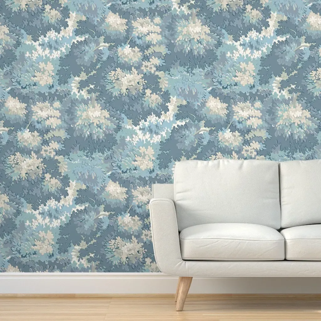 Woodland Gray Blues Peel and Stick Wallpaper - Dusty Blue product