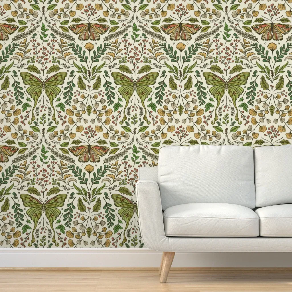 Woodland Moth Botanical Peel and Stick Wallpaper - Green product