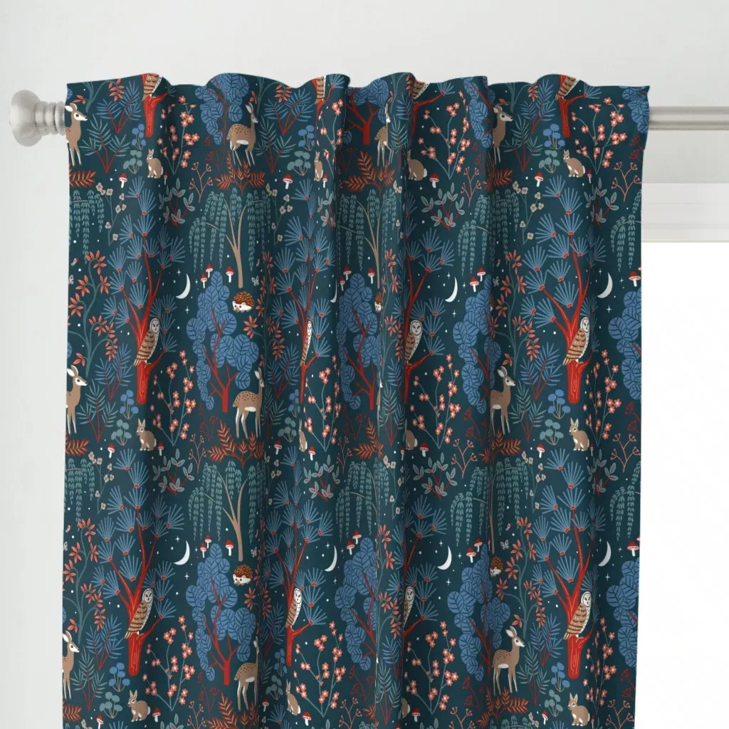 Woodland Night Life Curtain Panel - Deep Teal alternate view