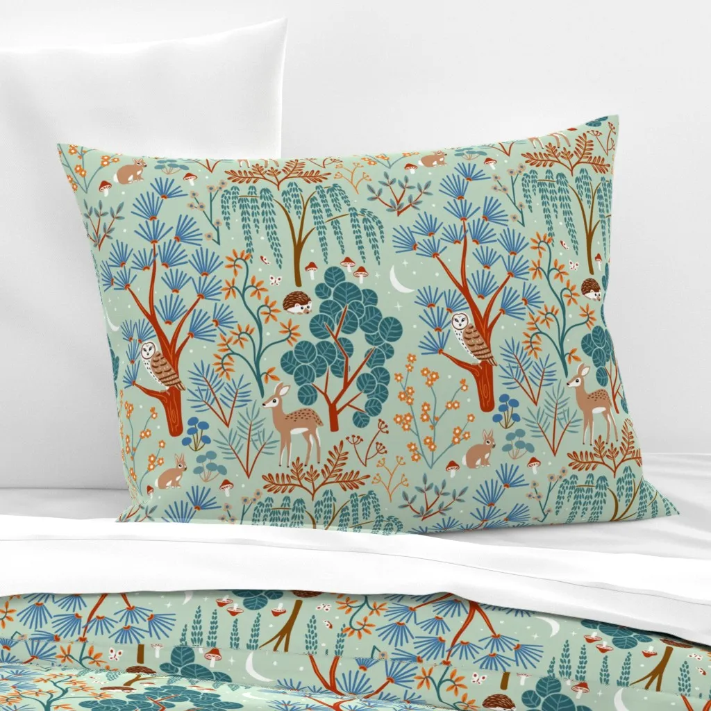 Woodland Night Life Standard Knife Edge Pillow - Teal, Cotton Sateen product