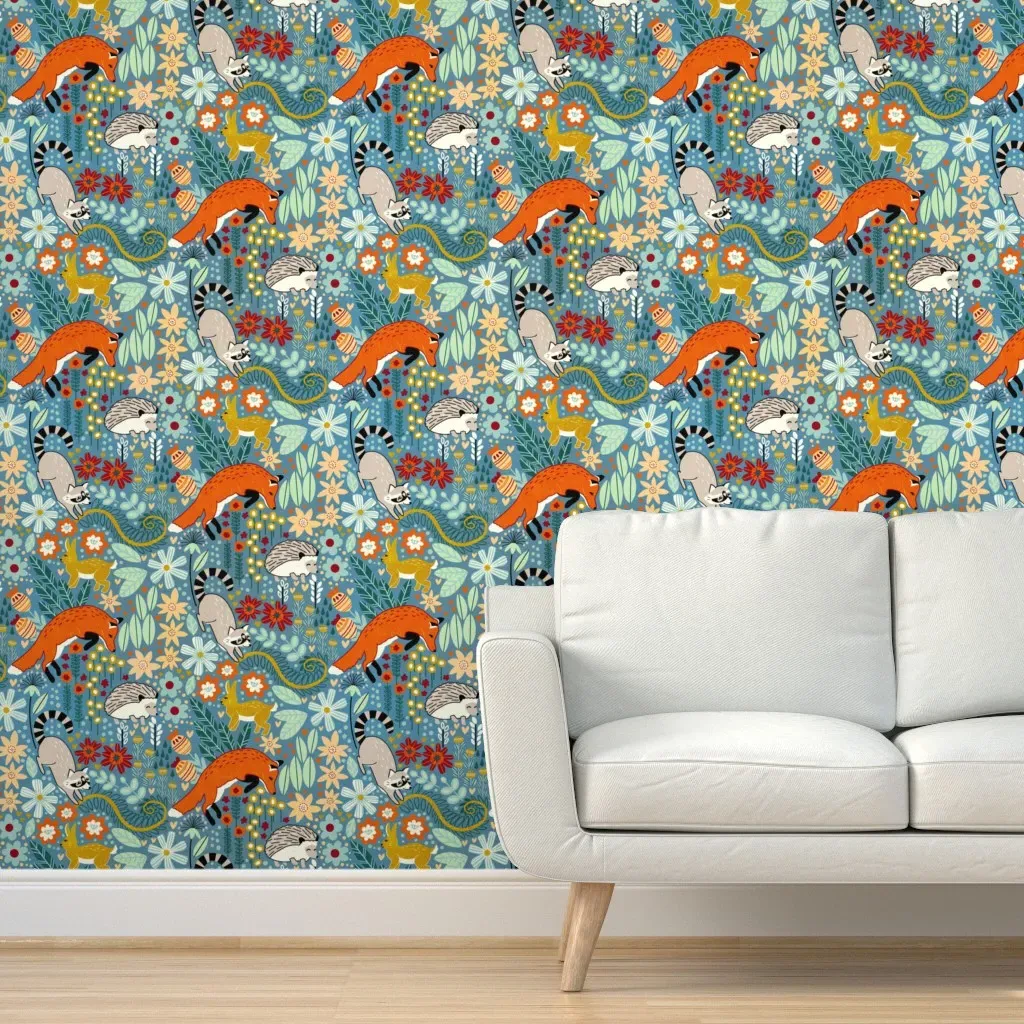 Woodland Pattern Peel and Stick Wallpaper - Dusty Blue product