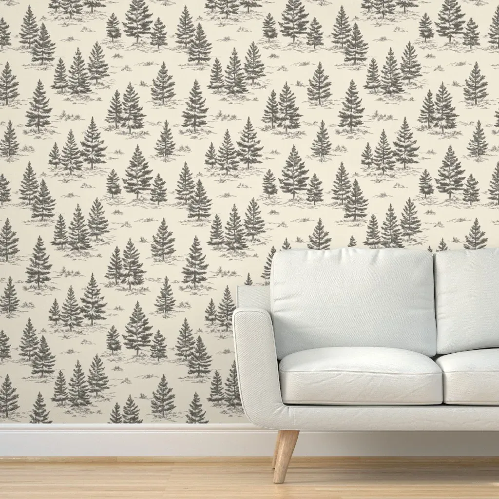 Woodland Pine Tree Engraved Peel and Stick Wallpaper - Dark Gray product
