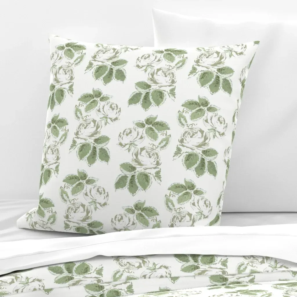 Woodland Rose Sage Euro Pillow Sham - White product