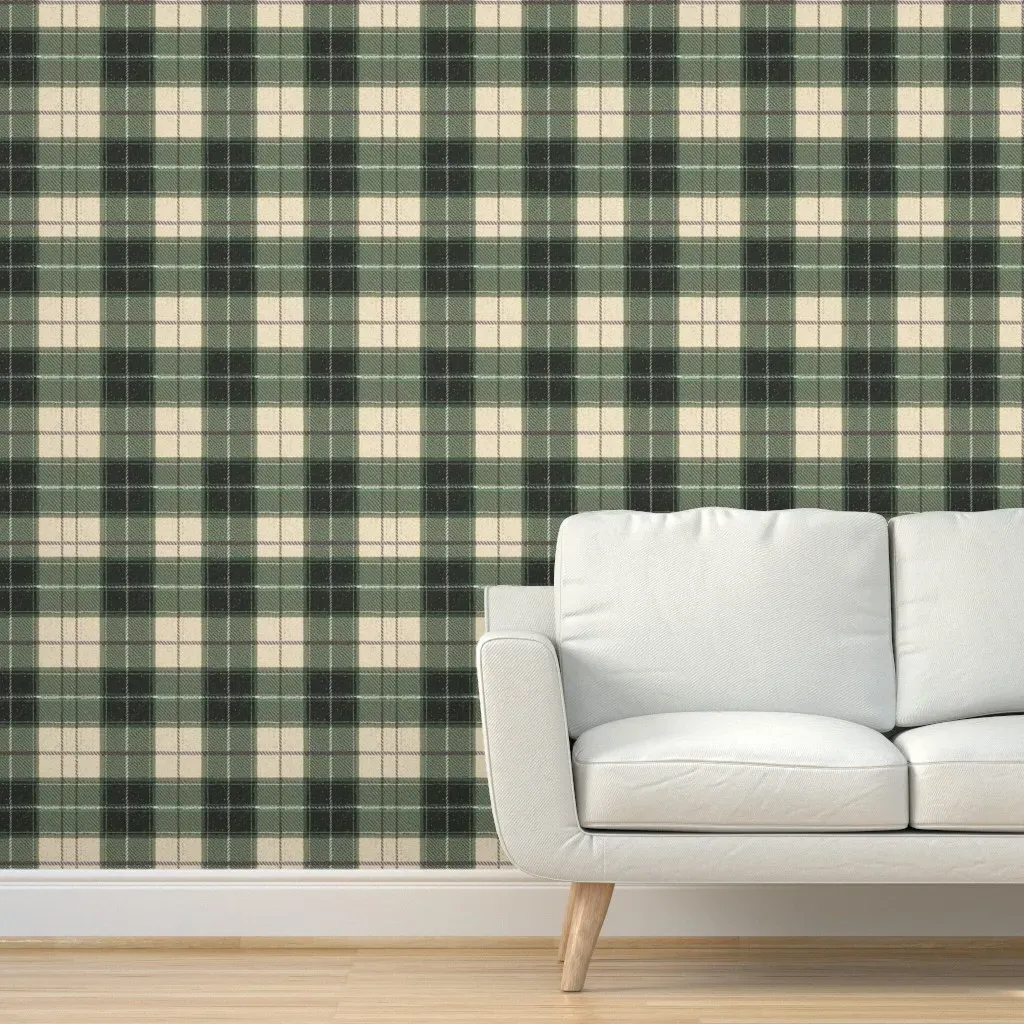 Woodland Tartan Snowflake Plaid Peel and Stick Wallpaper - Sage Green product