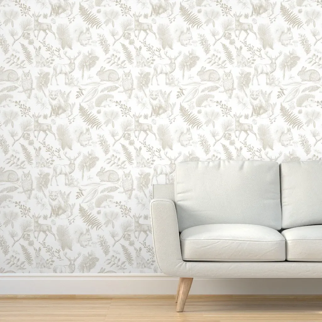 Woodland Toile Animal In Pines Peel and Stick Wallpaper - Beige product