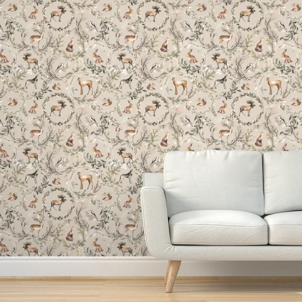 Woodland Toile Forest Animals Peel and Stick Wallpaper - Taupe product