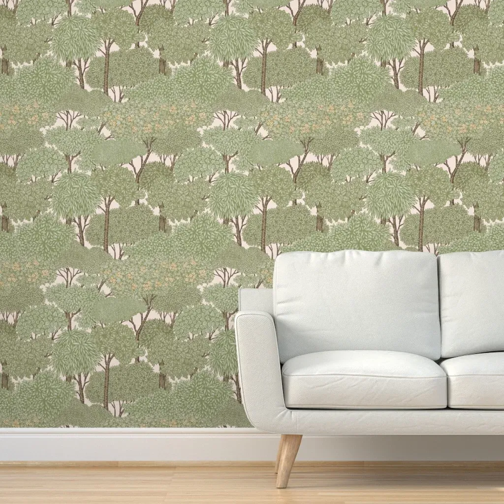 Woodland Tree Botanical Peel and Stick Wallpaper - Green product