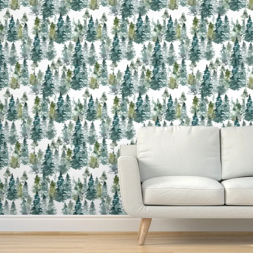 Woodland Trees Peel and Stick Wallpaper - White, Green product
