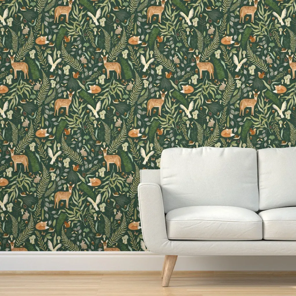 Woodland Whimsical Peel and Stick Wallpaper - Forest Green product