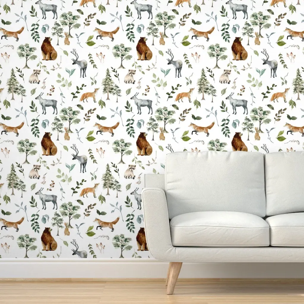 Woodland Whimsy Forest Animals Peel and Stick Wallpaper - White product