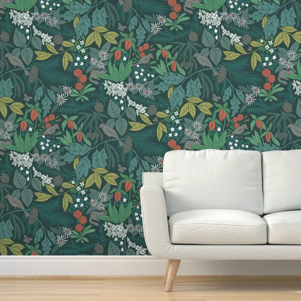 Woodland Whispers Dark Peel and Stick Wallpaper - Teal product