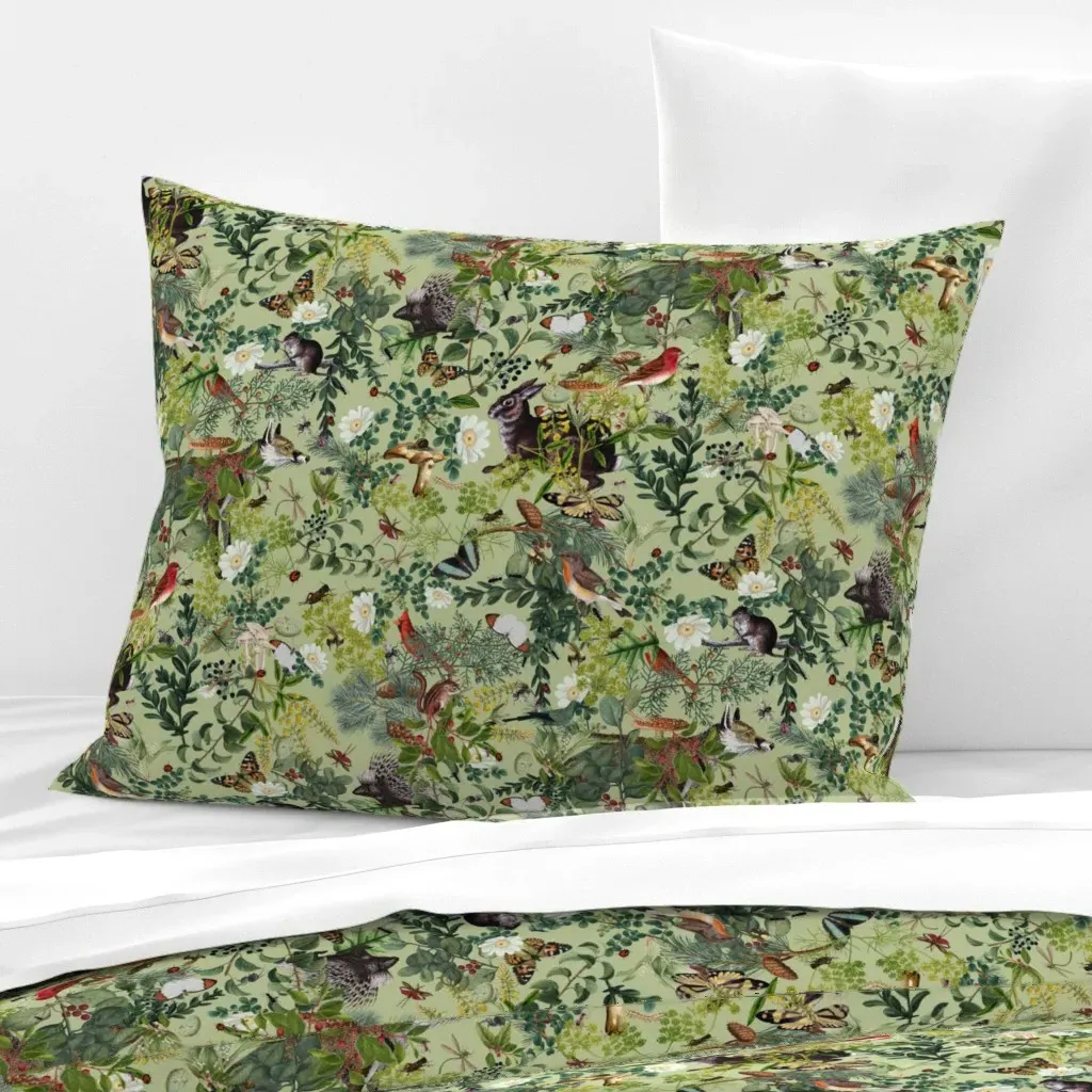 Woodland Wonderland Standard Knife Edge Cushion - Pale Green, Cotton Sateen product