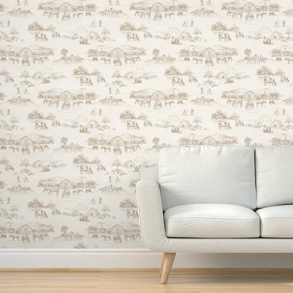 Woodland Yellowstone Horse Ranch Toile De Jouy Peel and Stick Wallpaper - Taupe product