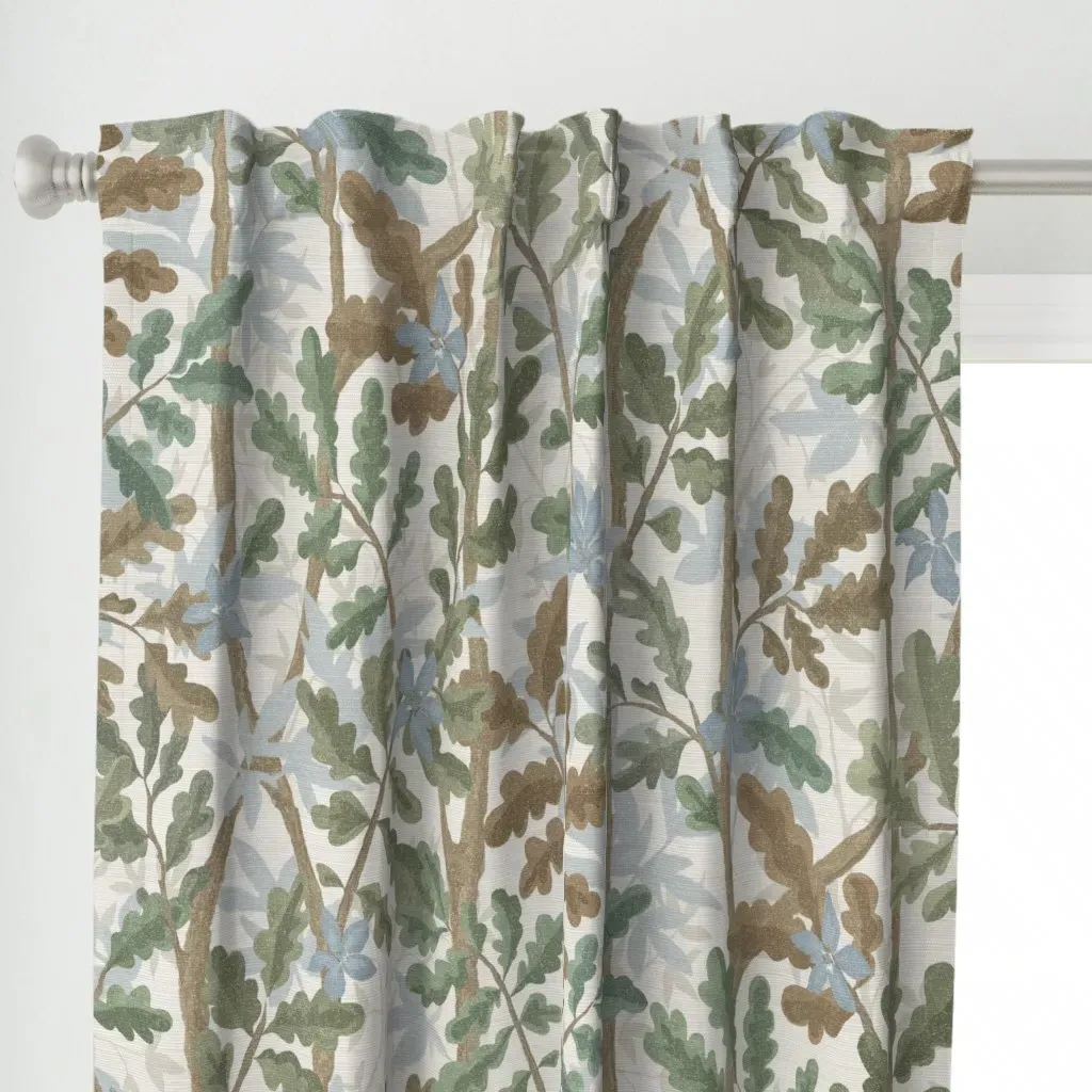 Woodlands Multi Blue Curtain Panel - Olive Green alternate view