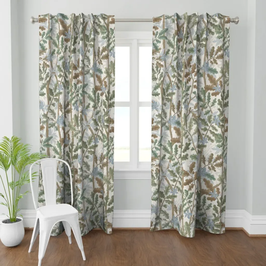 Woodlands Multi Blue Curtain Panel - Olive Green product