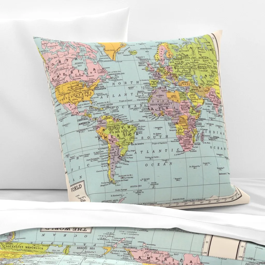 World Map Vintage Euro Pillow Sham - Light Blue product