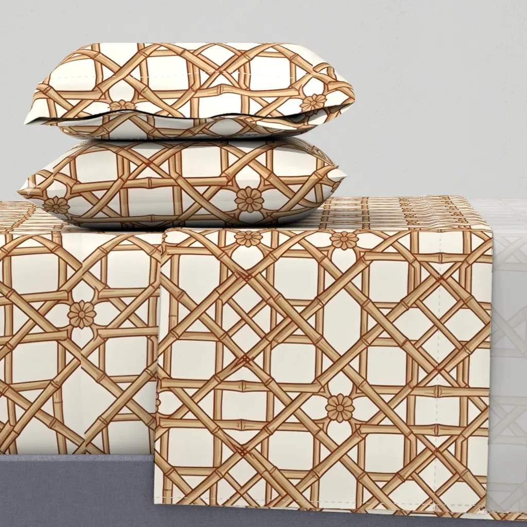 Woven Bamboo Cane Webbing Trellis King Sheet Set - Tan product