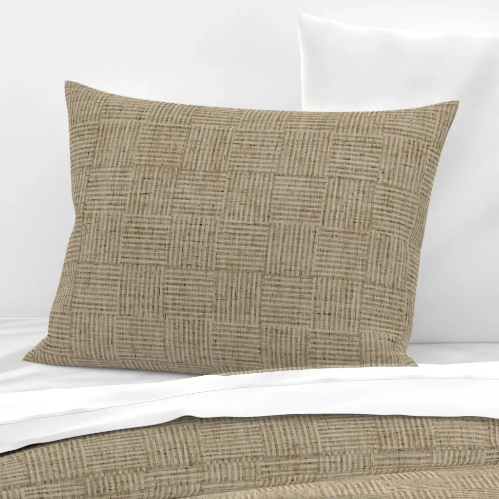 Woven Stripe Checkerboard Standard Knife Edge Pillow - Beige, Cotton Sateen product