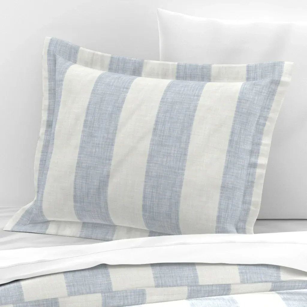 Woven Texture Wide Cabana Stripes Standard Flanged Pillow Sham - Light Blue, Cotton Sateen product