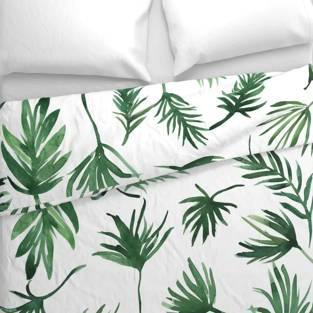 XL Airy Tossed Palm Leaf Frond Duvet Cover - Green alternate view