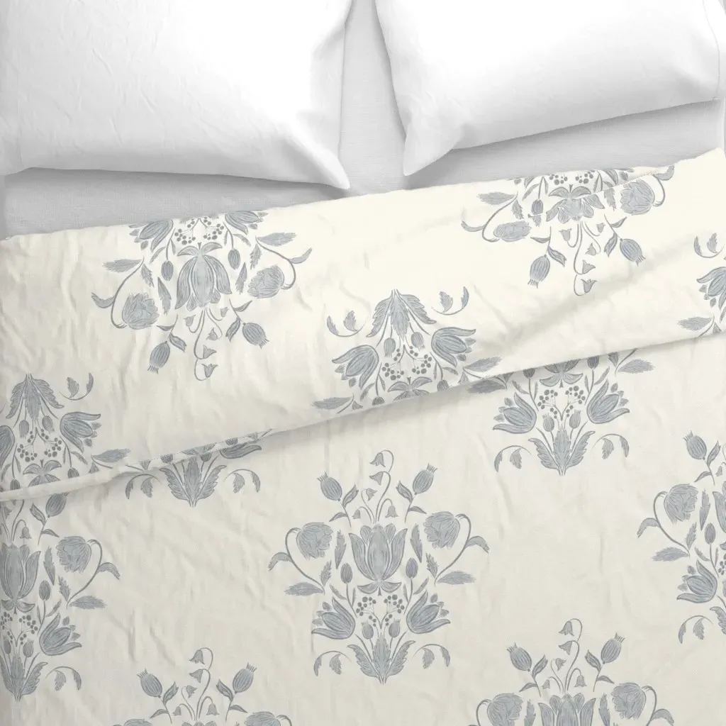 XL Block Print Floral Duvet Cover - Blue-Gray alternate view