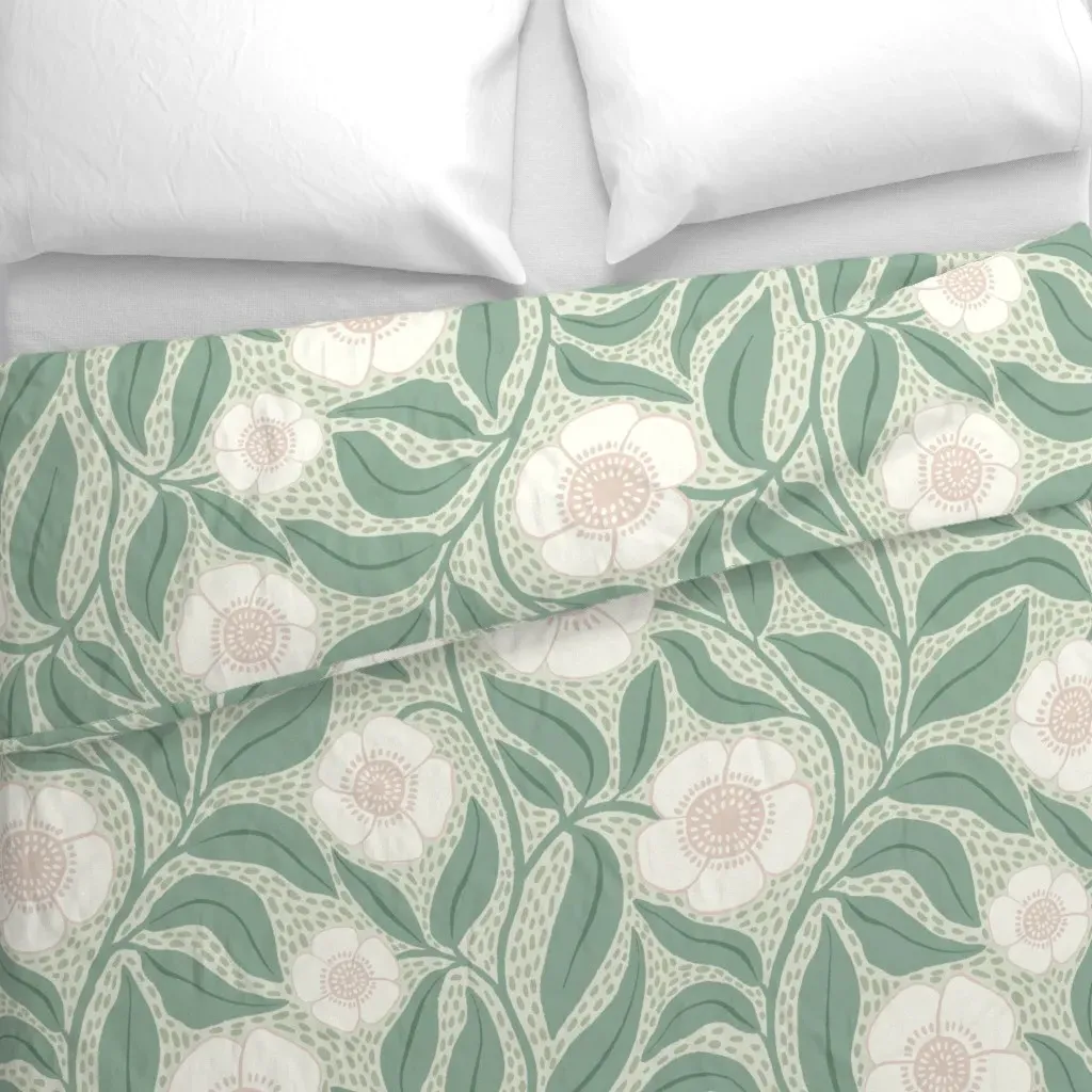 XL Blush Bouquet Duvet Cover - Sage Green alternate view