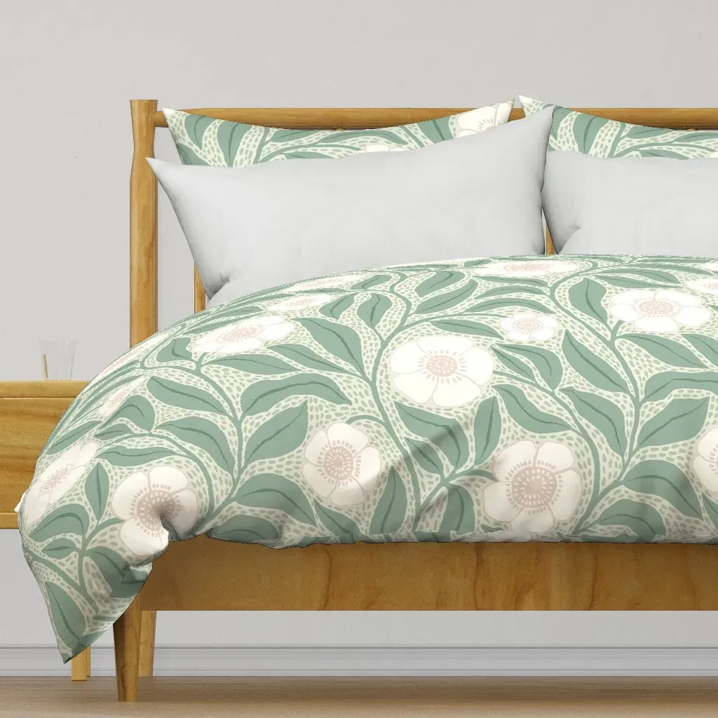 XL Blush Bouquet Duvet Cover - Sage Green product