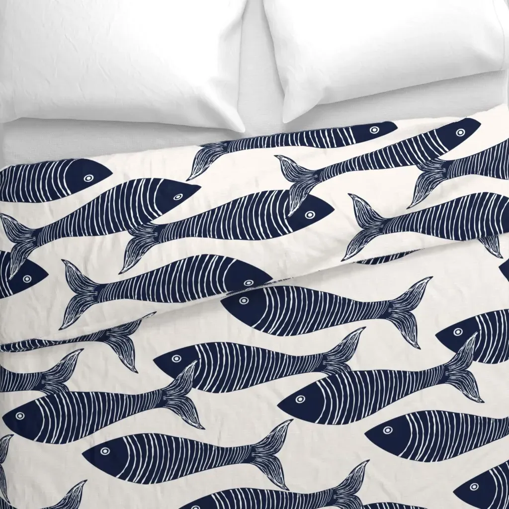 XL Bold Graphic Fish Duvet Cover - Dark Blue alternate view