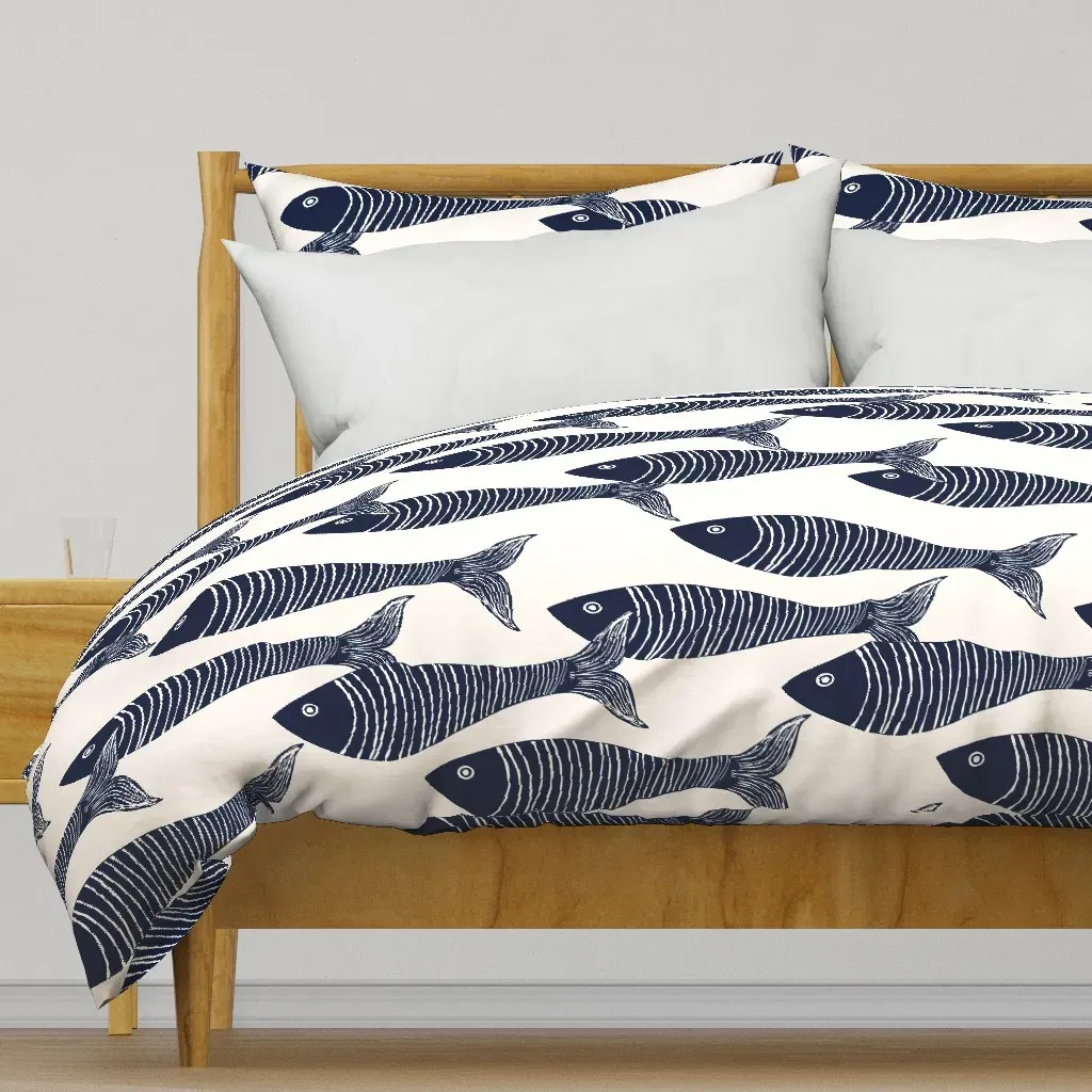 XL Bold Graphic Fish Duvet Cover - Dark Blue product