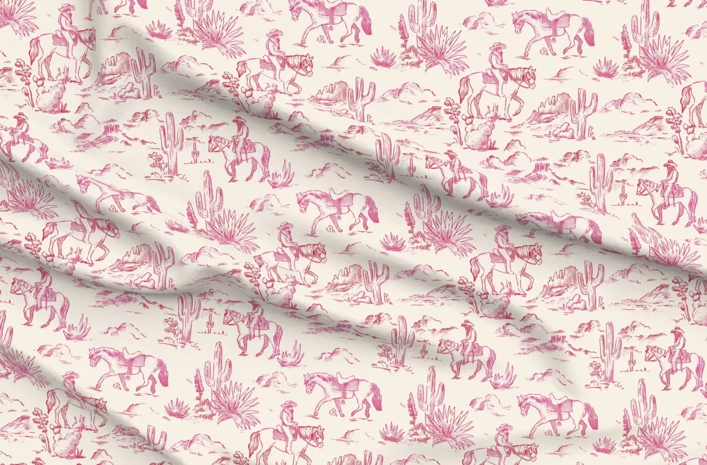 XL Desert Scenic Cowboy Toile De Jouy Sport Pique Fabric - Rose product