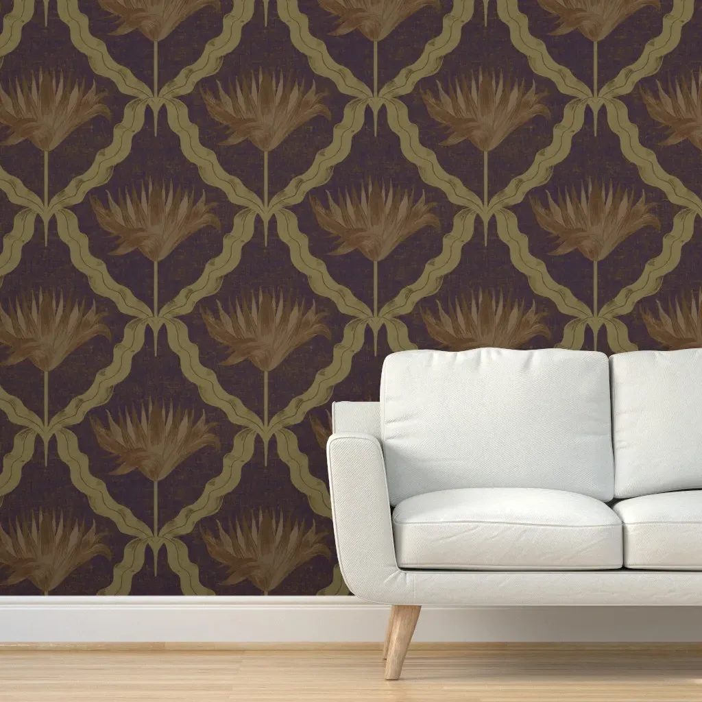XL Diamond Dahlia Art Deco Floral Peel and Stick Wallpaper - Olive Ochre product