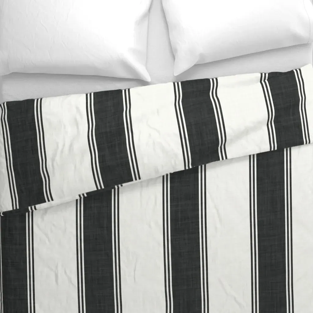 XL Linen Look Ticking Stripe Duvet Cover - Black alternate view