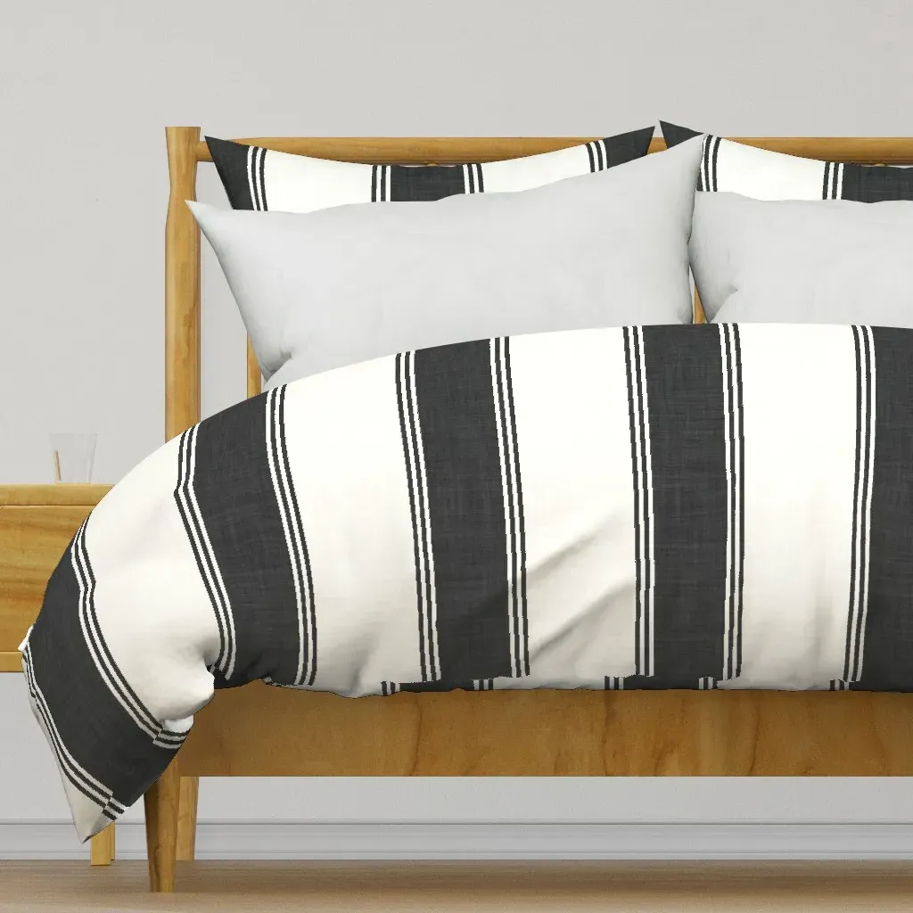 XL Linen Look Ticking Stripe Duvet Cover - Black product