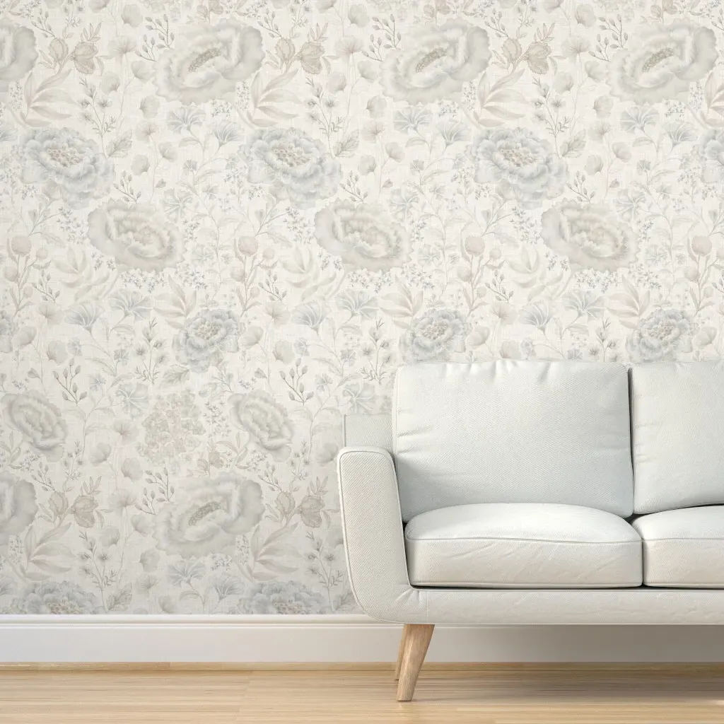 XL Natural Linen Floral Peel and Stick Wallpaper - Cream, Taupe product