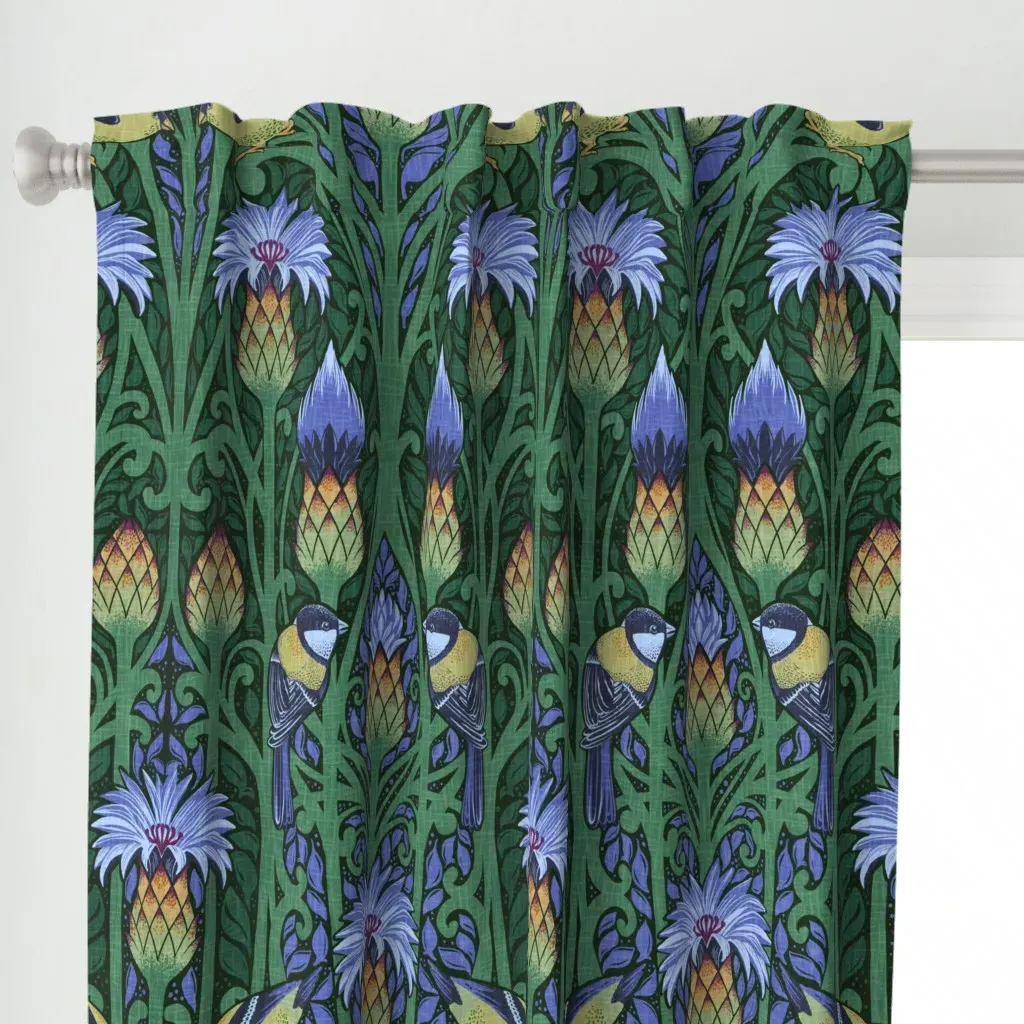 XL Nouveau Blue Curtain Panel - Green alternate view
