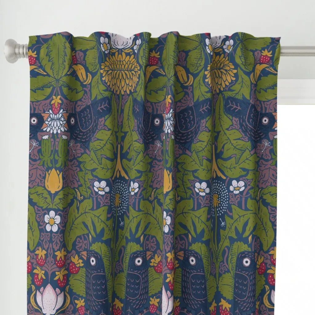 XL Starlings Dandelions Curtain Panel - Dark Teal alternate view